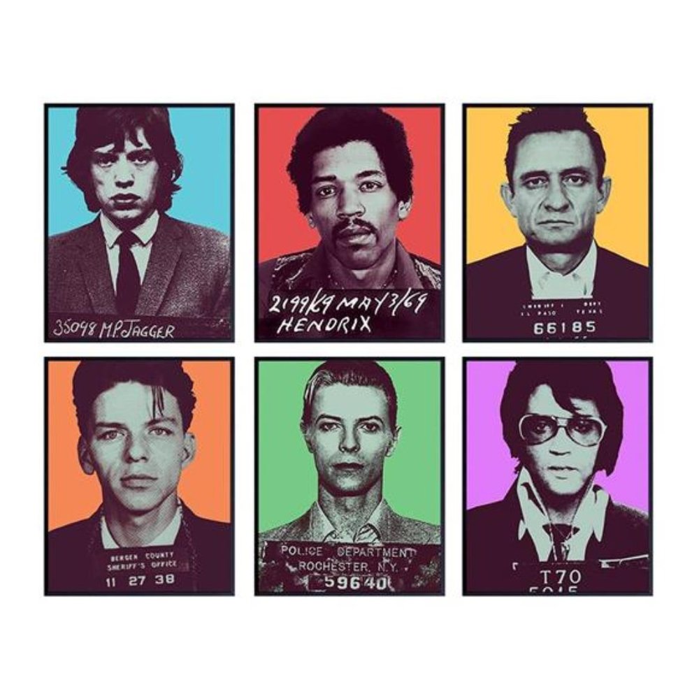 Bowie Elvis Johnny Cash Hendrix Sinatra Mick Jagger Mugshot Photo Art Prints